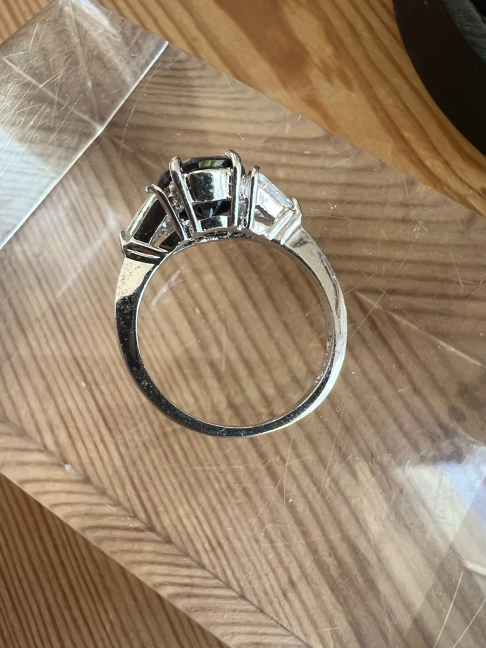 Black Simulated Diamond and CZ Ring 18KGE Size 8